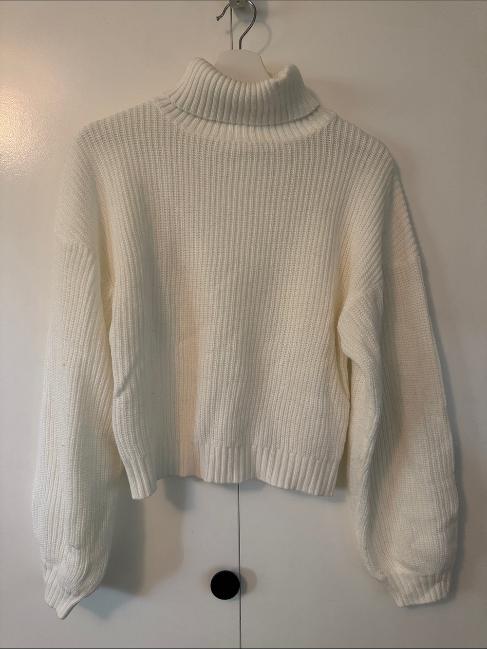 White Ribbed Turtleneck Sweater